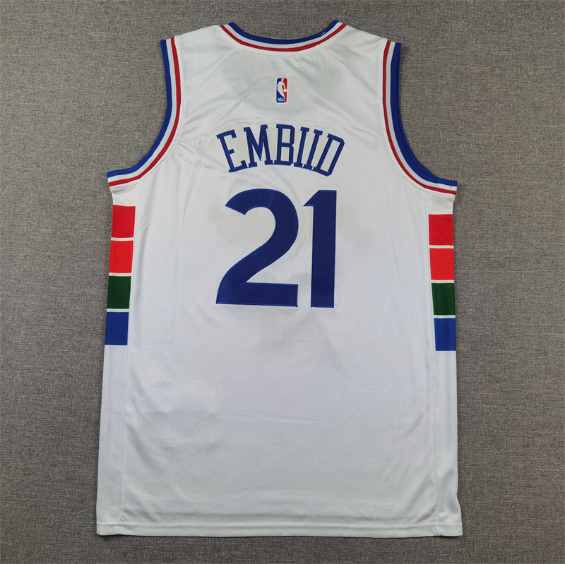 Men Philadelphia 76ers #21 Embiid white  2024 2025 NBA jersey